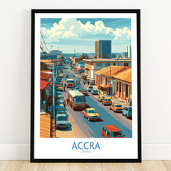Accra Ghana Street Scene Wall Art — art print in black frame on wooden floor