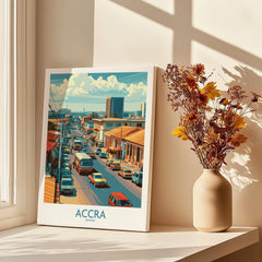 Accra Ghana Street Scene Wall Art — canvas print window setting with shadows flowers