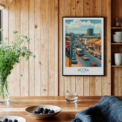 Accra Ghana Street Scene Wall Art — black framed art print kitchen setting