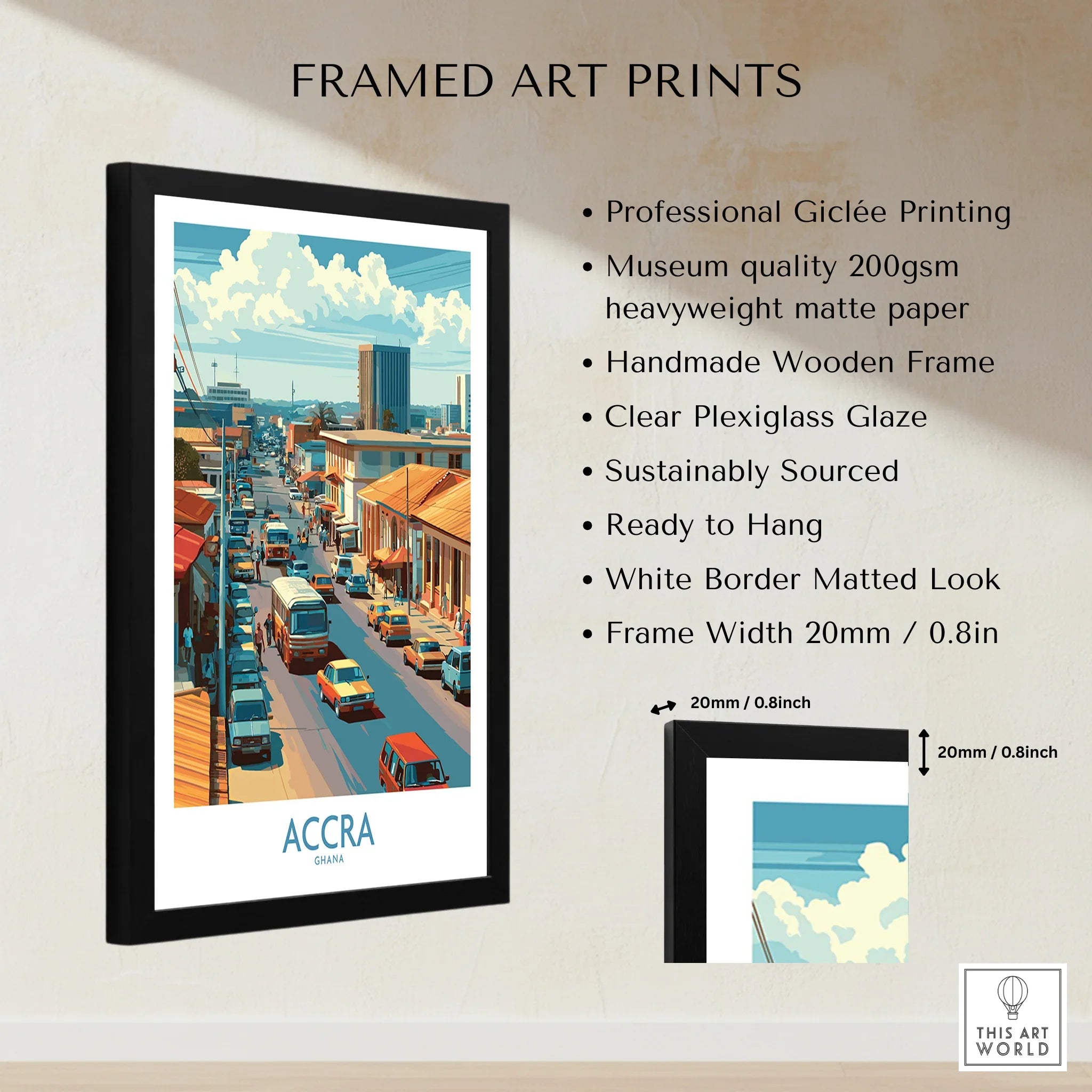 Accra Ghana Street Scene Wall Art — framed print details measurements quality details