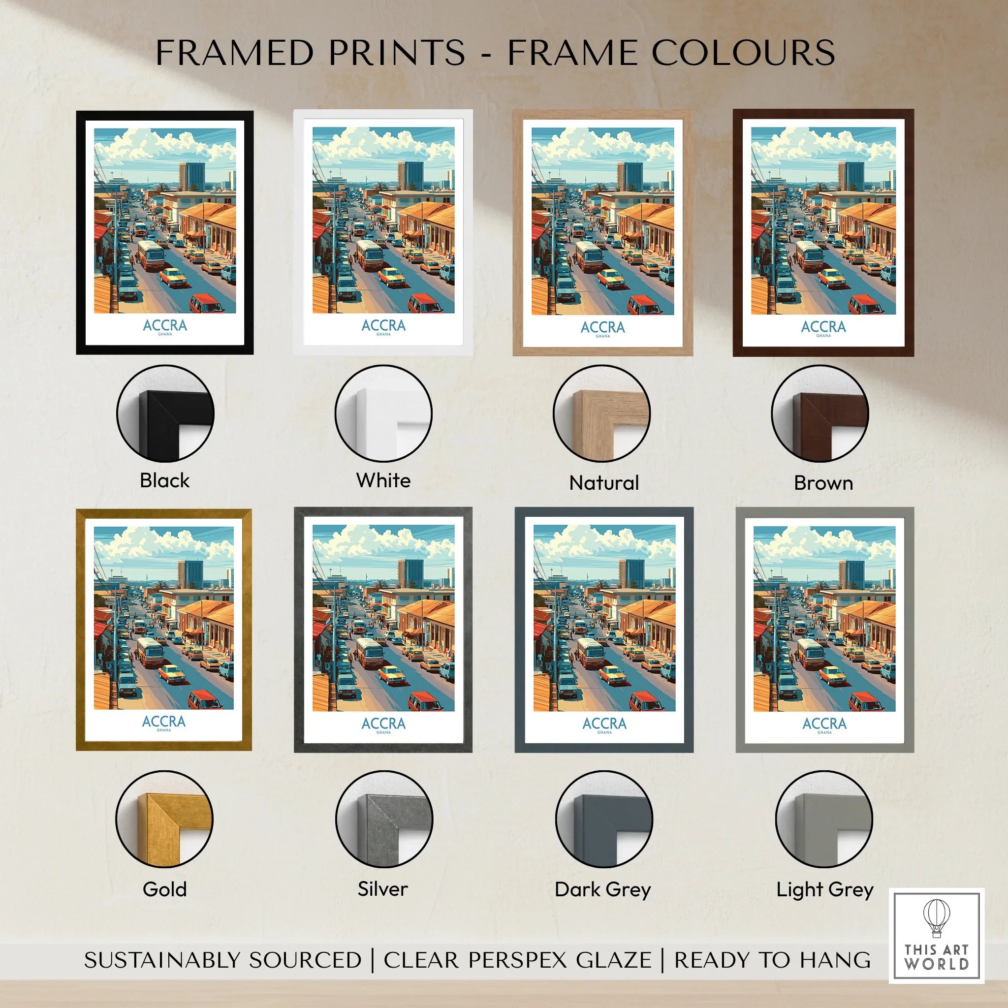 Accra Ghana Street Scene Wall Art — framed print colour options