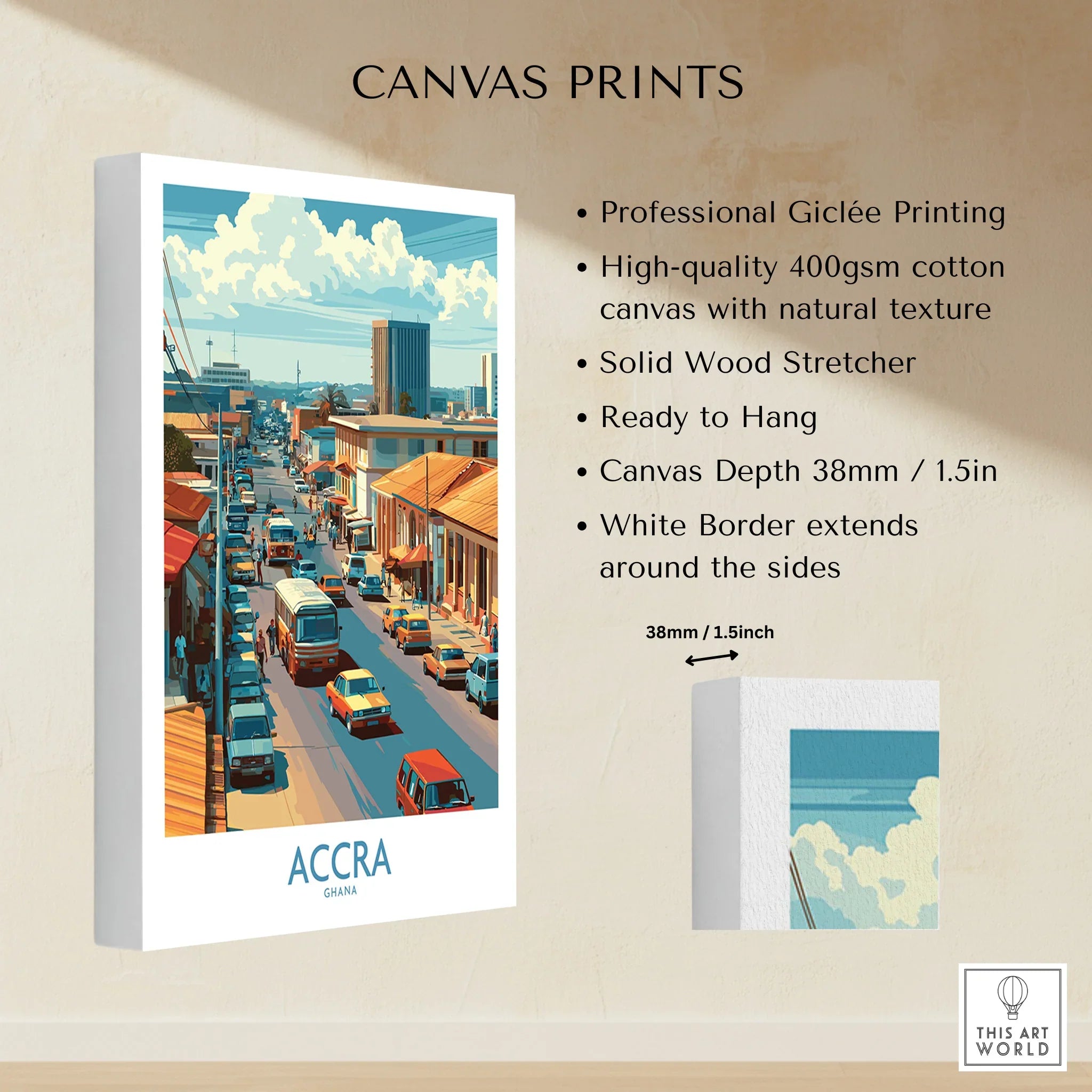 Accra Ghana Street Scene Wall Art — canvas print stretched cotton canvas details