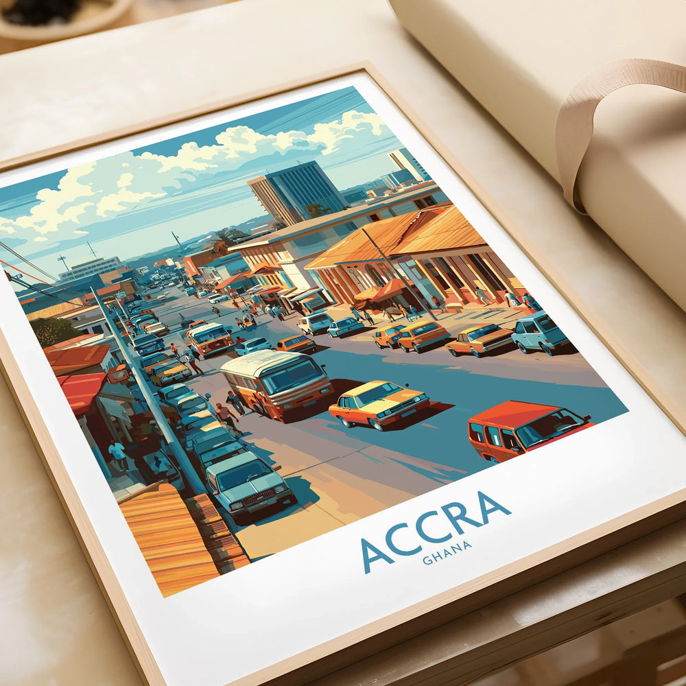 Accra Ghana Street Scene Wall Art — framed art print closeup gift unwrapped natural frame