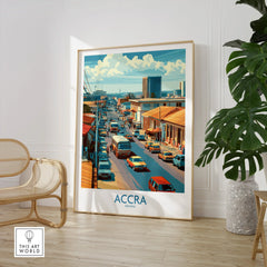 Accra Ghana Street Scene Wall Art — large framed print room setting chair plant