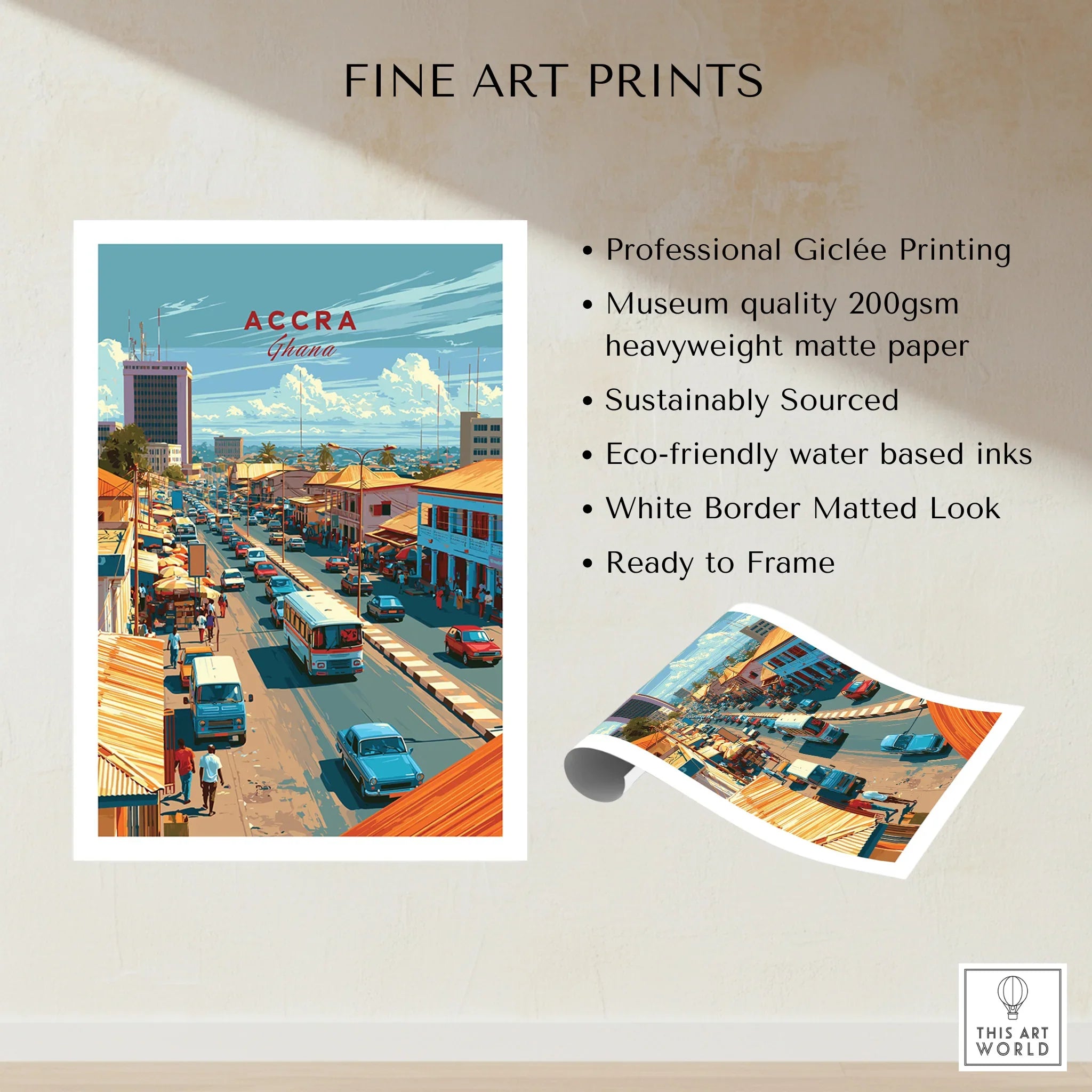 Accra Ghana Downtown Travel Poster — fine art print unframed quality details