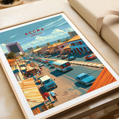 Accra Ghana Downtown Travel Poster — framed art print closeup gift unwrapped natural frame