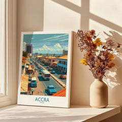 Accra Ghana High Street Wall Art — canvas print window setting with shadows flowers
