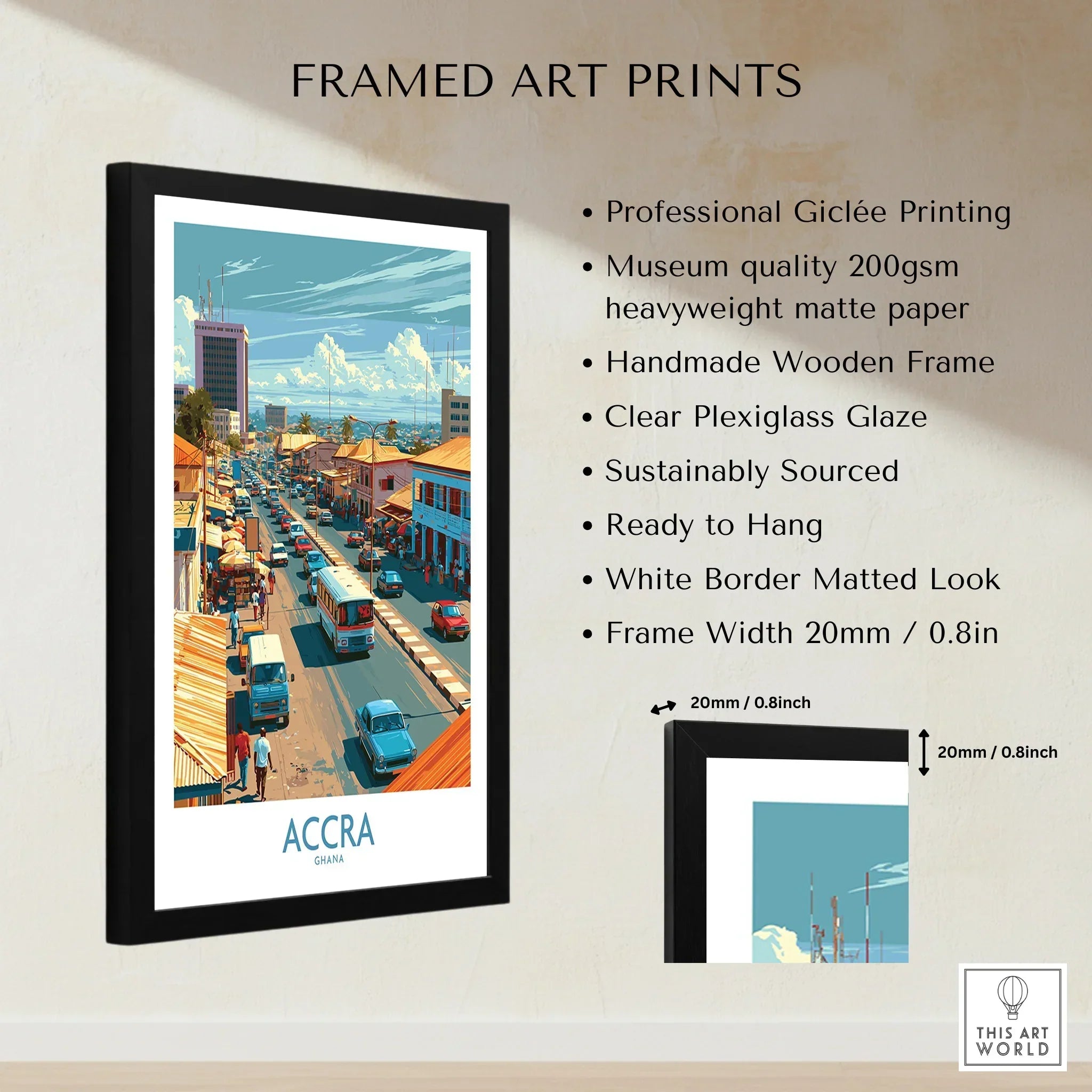 Accra Ghana High Street Wall Art — framed print details measurements quality details
