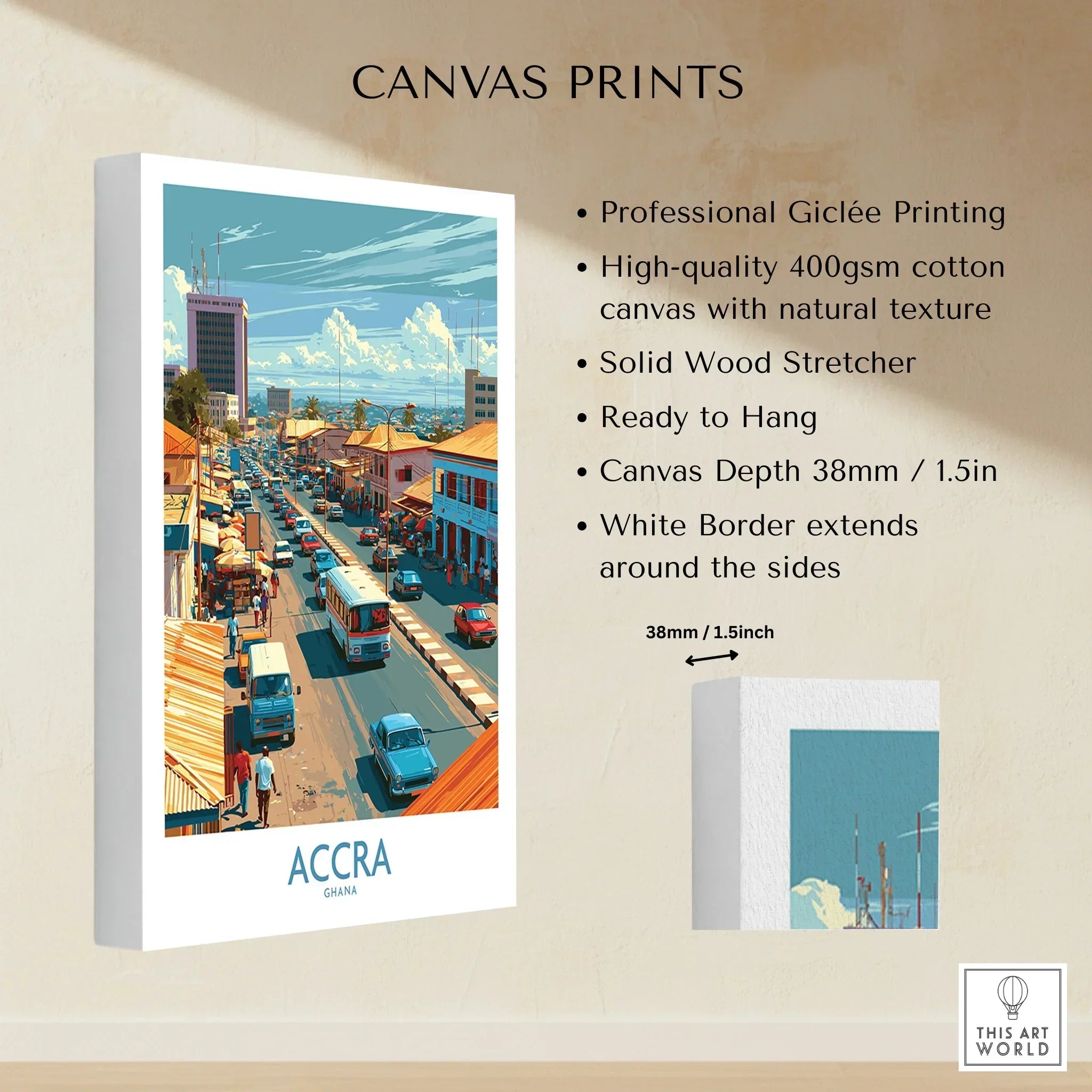 Accra Ghana High Street Wall Art — canvas print stretched cotton canvas details