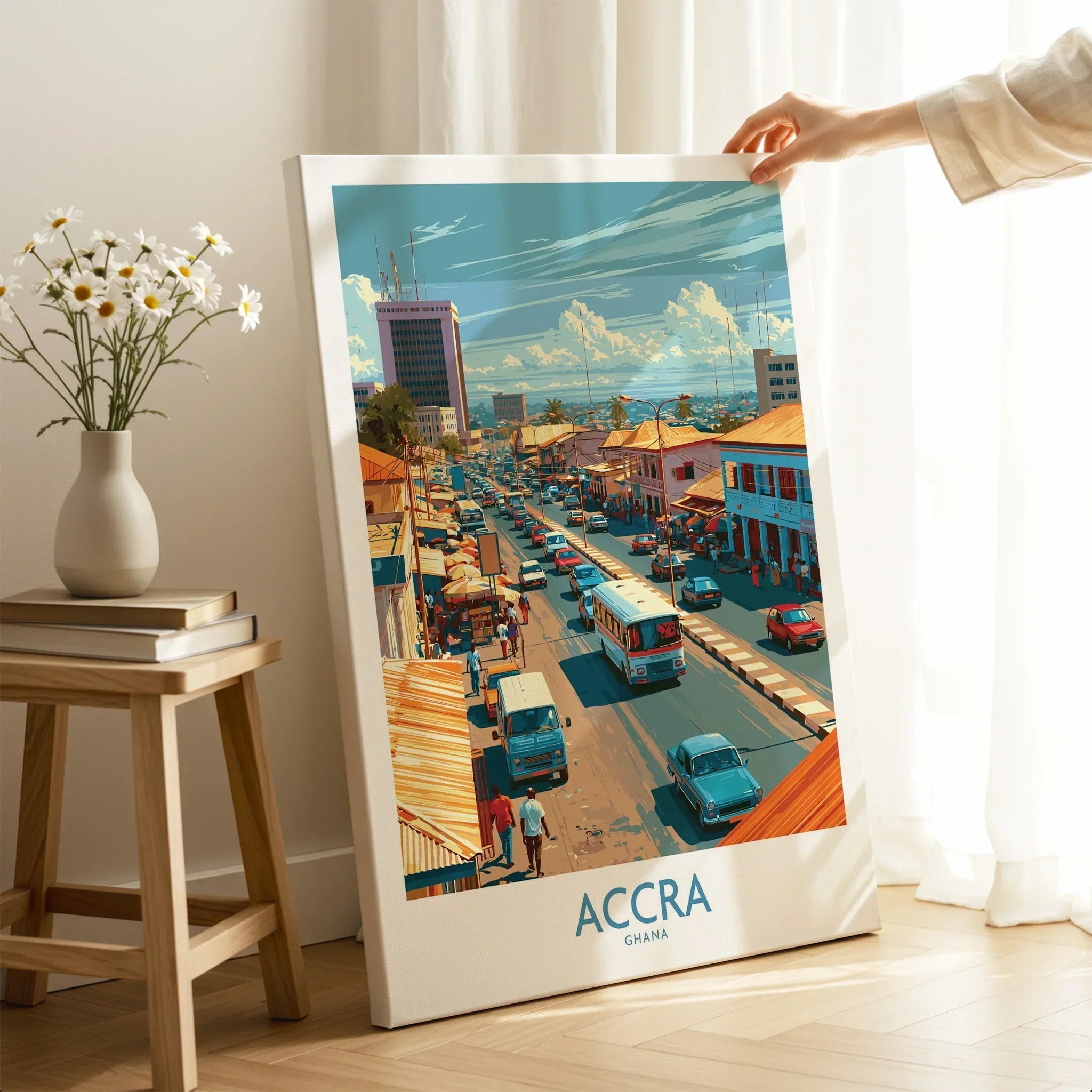 Accra Ghana High Street Wall Art — canvas print mirror edge hand holding room setting