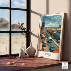 Accra Ghana High Street Wall Art — framed print window view natural wood frame