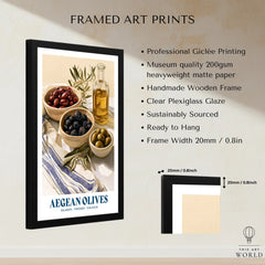 Aegean Olives Greek Kitchen Wall Art - framed print details measurements quality details