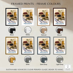 Aegean Olives Greek Kitchen Wall Art - framed print colour options
