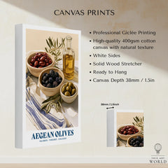 Aegean Olives Greek Kitchen Wall Art - canvas print stretched cotton canvas details
