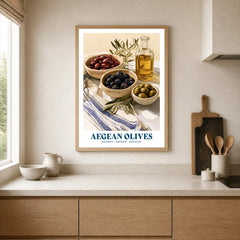 Aegean Olives Greek Kitchen Wall Art - neutral kitchen single frame mockup This Art World