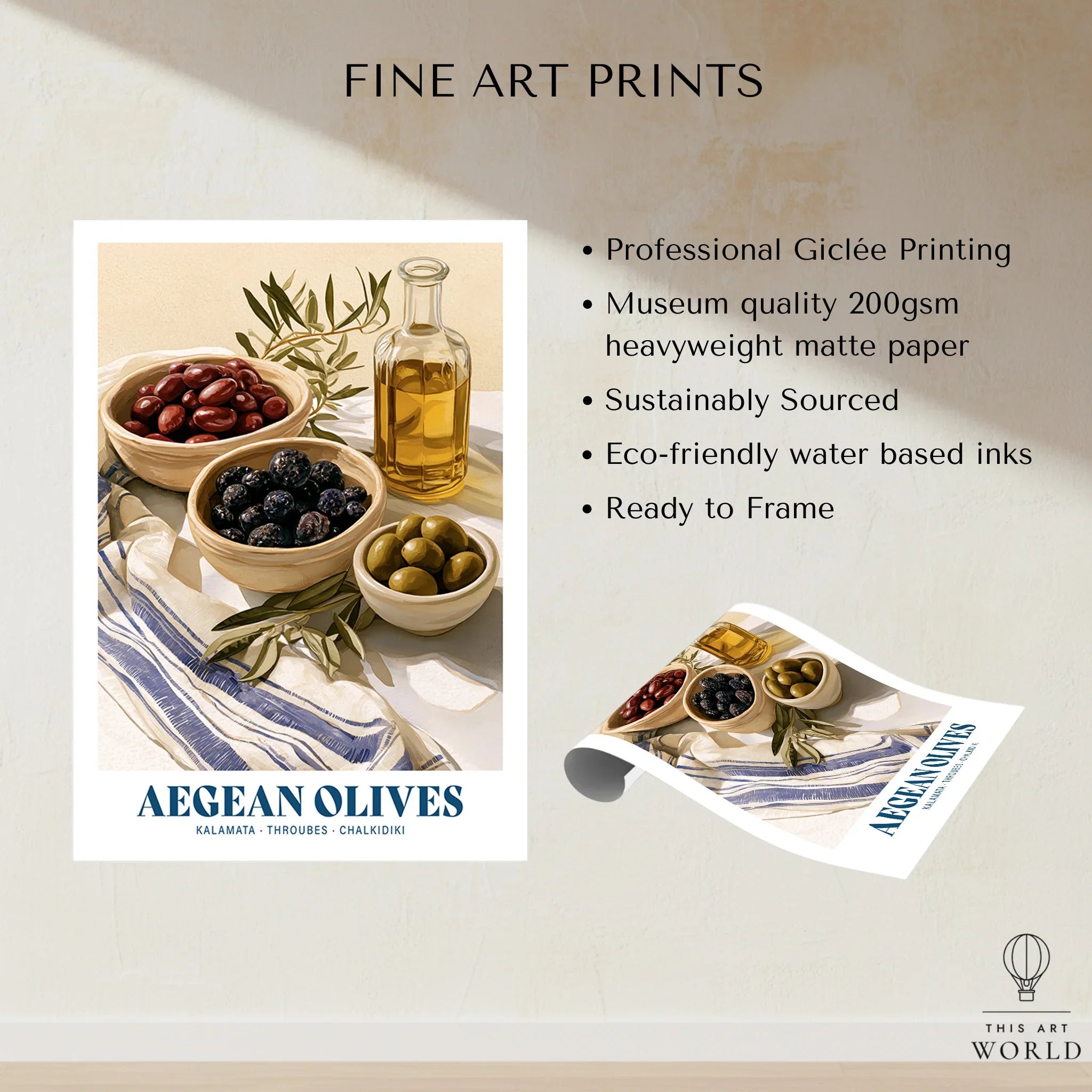 Aegean Olives Greek Kitchen Wall Art - fine art print unframed quality details