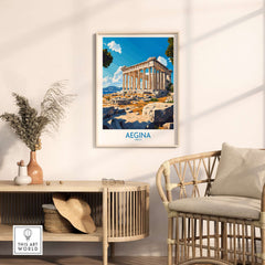 Aegina Poster Greece featuring the iconic temple of Aphaia in a stylish home setting.