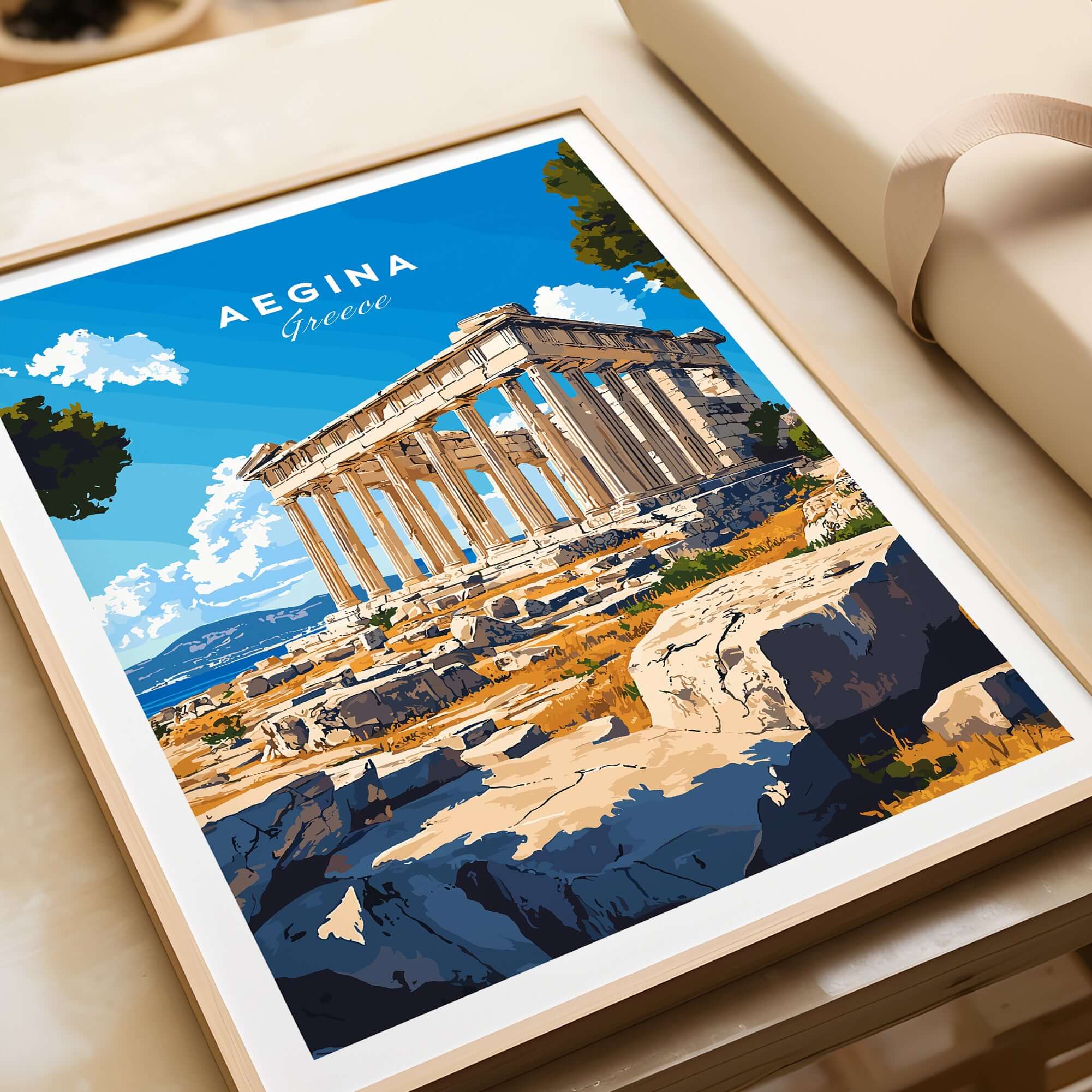 Aegina Print Greece showcasing stunning architecture and landscape of Aegina, Greece in vibrant colors.