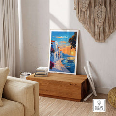 Aegina Travel Print showcasing the beauty of the Greek Island Aegina in a cozy home setting.