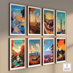 Aegina Travel Print and other travel-themed wall art showcasing iconic cities.