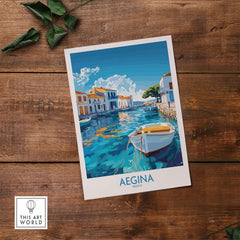 Aegina Wall Art Print showcasing a serene Greek Island scene with vibrant colors and tranquil waters.