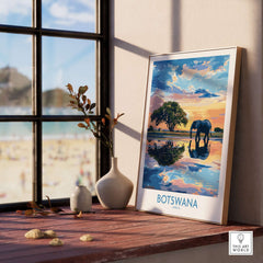 African Elephant in Botswana - Golden Hour Sunset Fine Art Print displayed in a stylish setting with natural light.