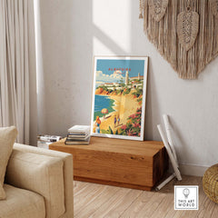 Albufeira Portugal poster showcasing a vibrant beach scene, perfect wall art for home decor.