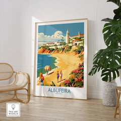 Albufeira Portugal wall art featuring a beach scene with vibrant colors, perfect for travel decor.