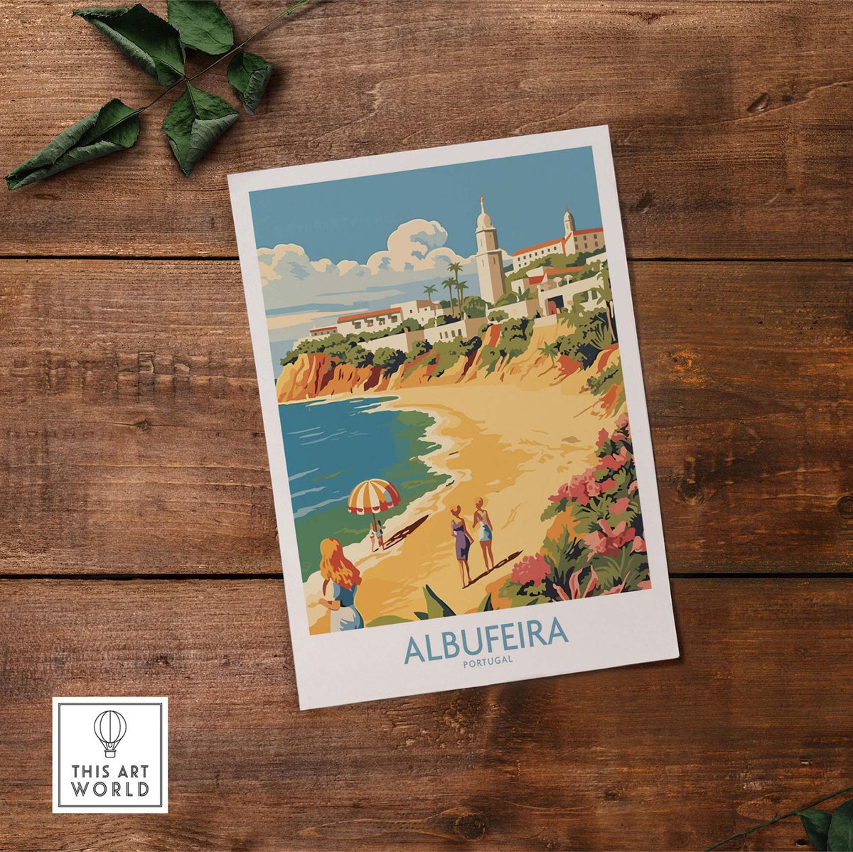 Stylish Albufeira Portugal wall art featuring beach scene and vibrant colors, perfect for modern decor.