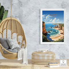 Algarve beach poster print showcasing vibrant coastal landscape interior decor inspiration