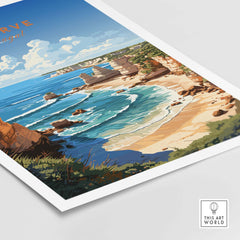 Algarve poster beach print showcasing vibrant coastal landscape and turquoise waters, perfect for travel décor.