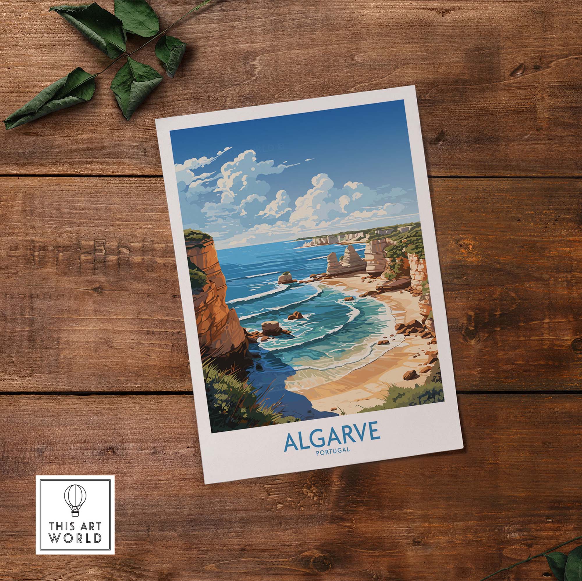 Colorful Algarve poster showcasing stunning coastal views of Portugal, perfect for home decor.