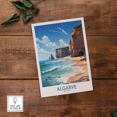 Algarve Print Beach Poster showcasing vibrant coastal scene and modern design, perfect for home decor.