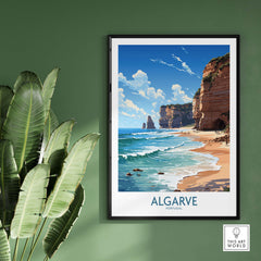 Algarve Print Beach Poster showcasing vivid coastal scenery in a modern style, perfect for home decor.