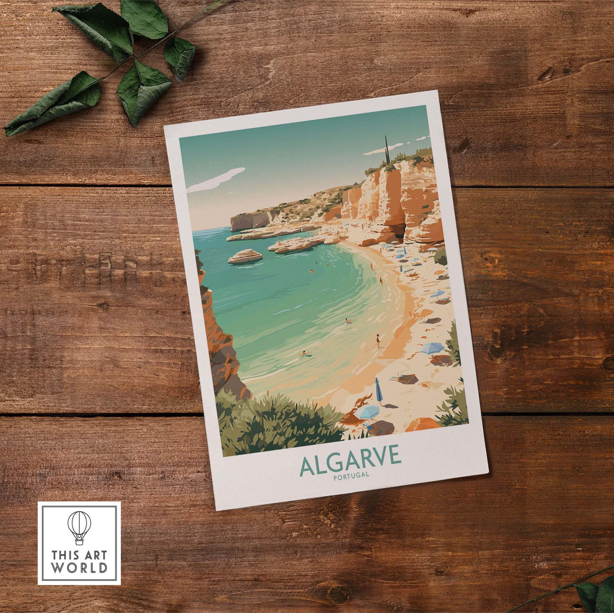 Algarve wall art showcasing Portugal's stunning coastline with golden sands and clear blue waters.