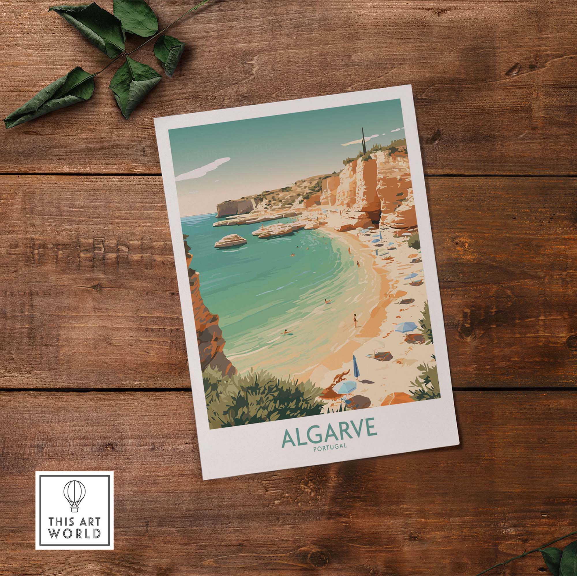 Algarve wall art showcasing Portugal's stunning coastline with golden sands and clear blue waters.