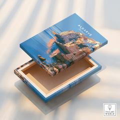 Algarve Portugal Coastal Cliffs Travel Poster — stretched canvas print floating detail mirror edge