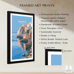 Algarve Portugal Coastal Cliffs Travel Poster — framed print details measurements quality details