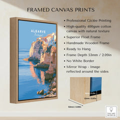 Algarve Portugal Coastal Cliffs Travel Poster — framed canvas float frame details quality