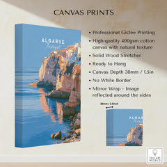 Algarve Portugal Coastal Cliffs Travel Poster — canvas print stretched cotton canvas details
