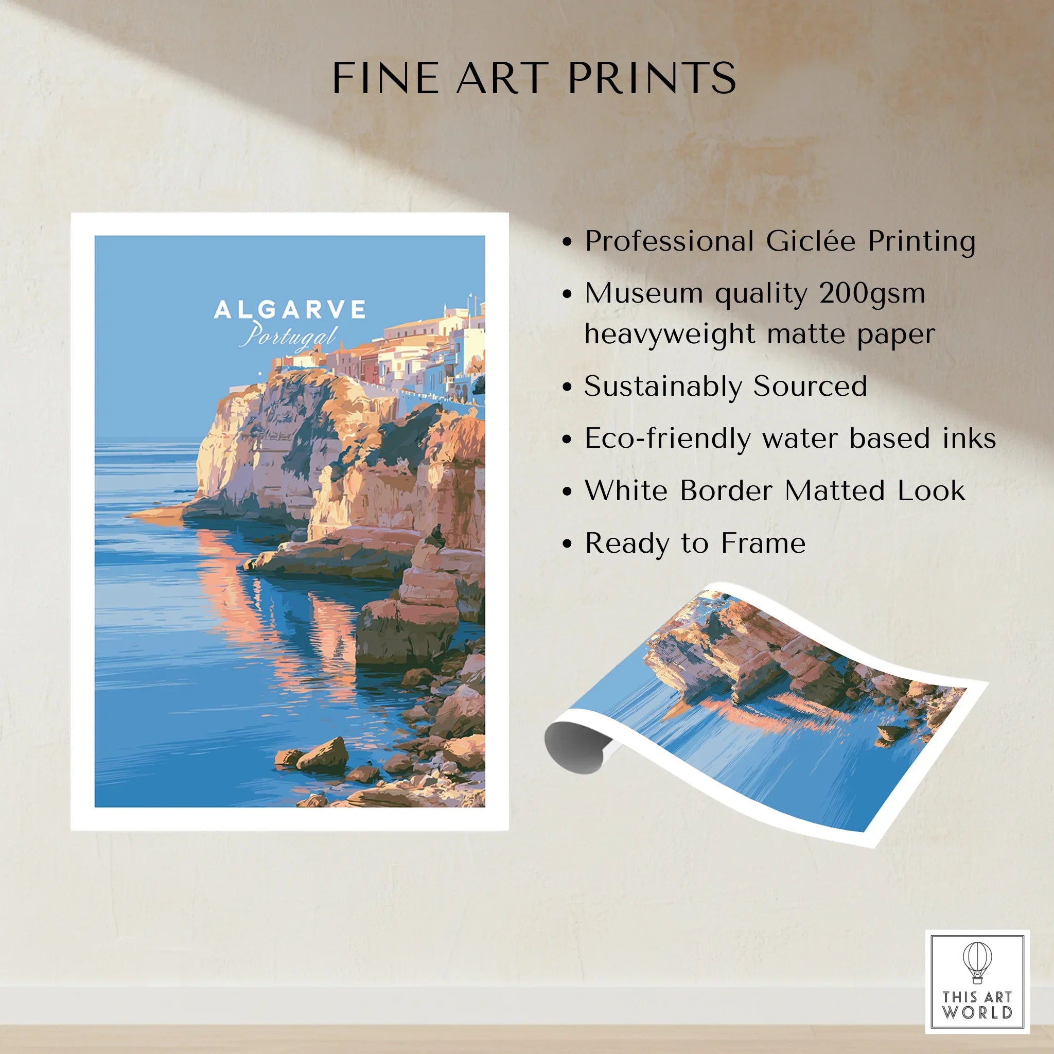 Algarve Portugal Coastal Cliffs Travel Poster — fine art print unframed quality details