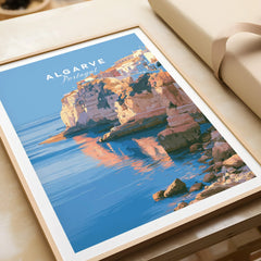 Algarve Portugal Coastal Cliffs Travel Poster — framed art print closeup gift unwrapped natural frame