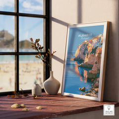 Algarve Portugal Coastal Cliffs Travel Poster — framed print window view natural wood frame