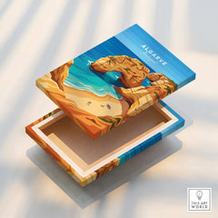Algarve Portugal Praia da Marinha Travel Poster — stretched canvas print floating detail mirror edge
