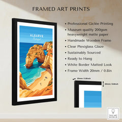 Algarve Portugal Praia da Marinha Travel Poster — framed print details measurements quality details