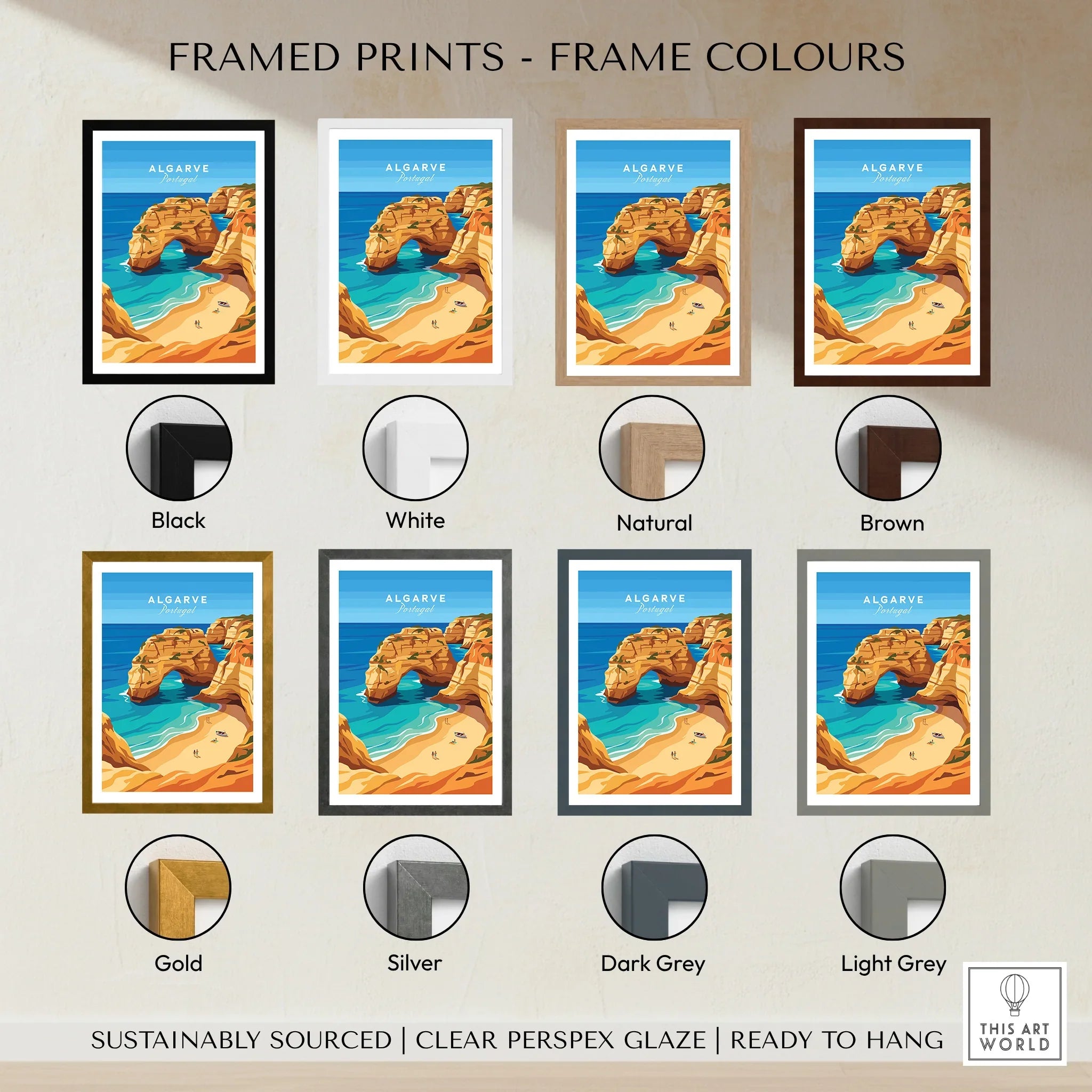 Algarve Portugal Praia da Marinha Travel Poster — framed print colour options