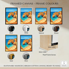 Algarve Portugal Praia da Marinha Travel Poster — framed canvas float frame colour options