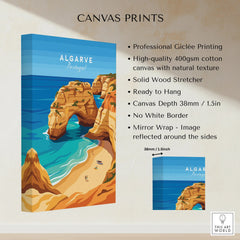 Algarve Portugal Praia da Marinha Travel Poster — canvas print stretched cotton canvas details