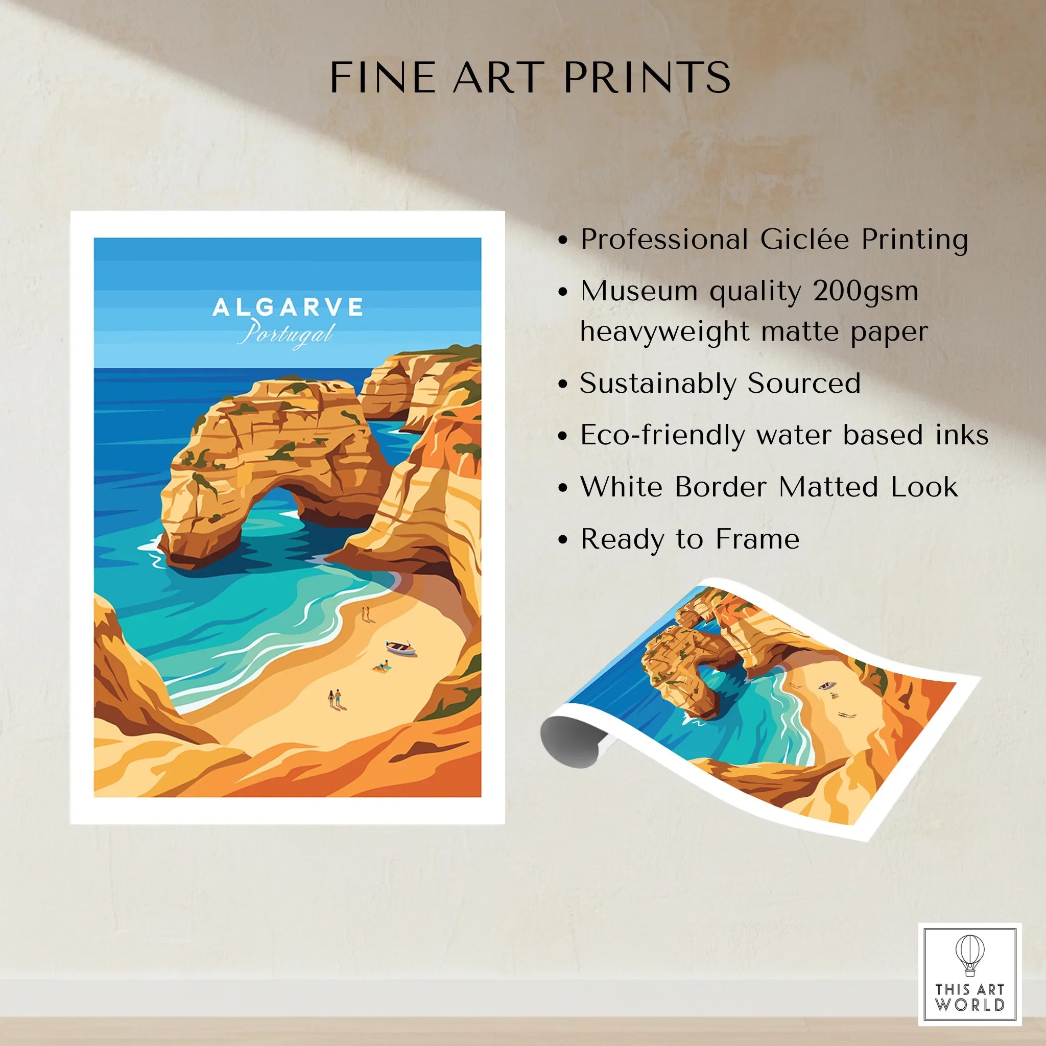Algarve Portugal Praia da Marinha Travel Poster — fine art print unframed quality details
