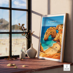 Algarve Portugal Praia da Marinha Travel Poster — framed print window view natural wood frame